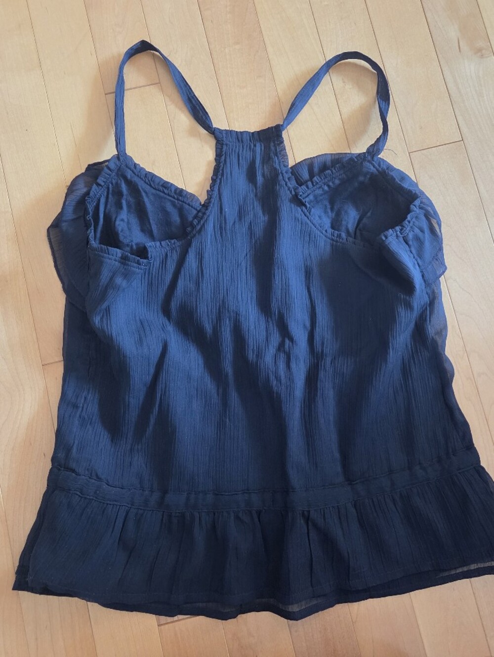 Abercrombie Navy Ruffle Button-Front Racer Back Tank Top - Picture 2 of 4